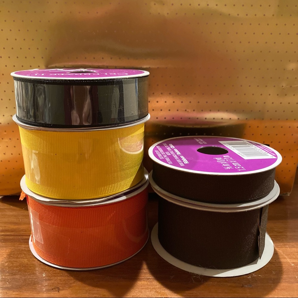 Bundle of 5 Rolls of Fall Colored Craft Ribbon